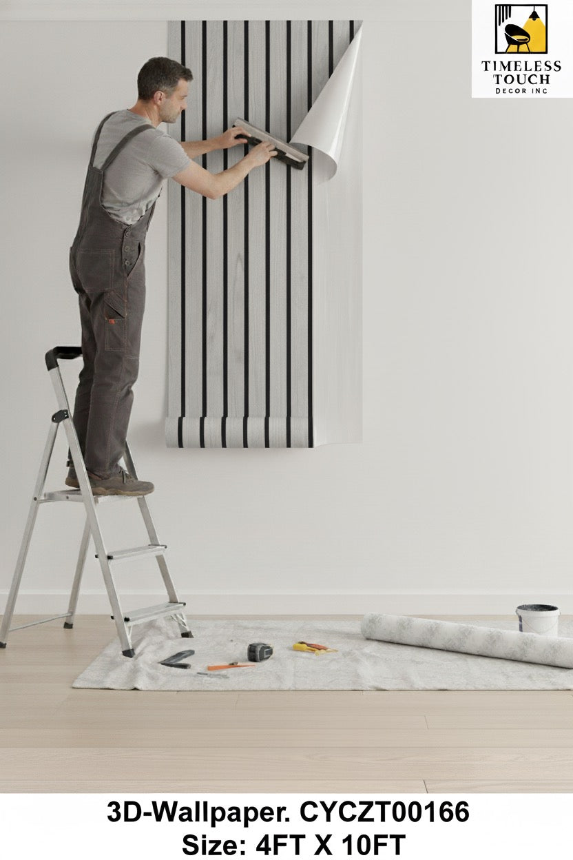 3D Light Oak Slat Wall Wallpaper (Modern Vertical Wood Look - 4 FT x 10 FT)