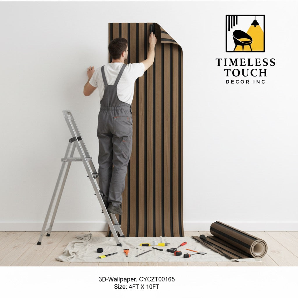 Wall Wallpaper (Modern Vertical Wood Look - 4 FT x 10 FT)
