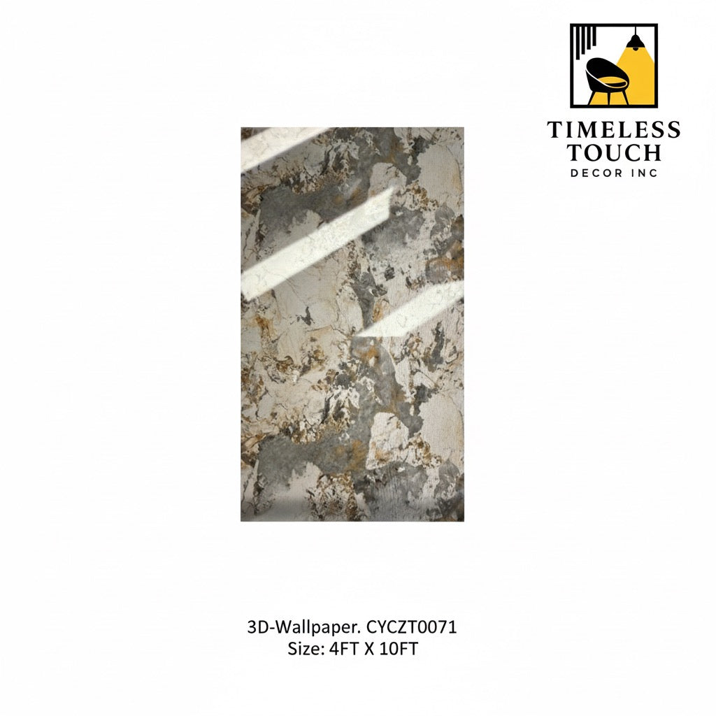 3D Luxury Black & White Marble Wallpaper with Gold Veins (4 FT x 10 FT Panel)