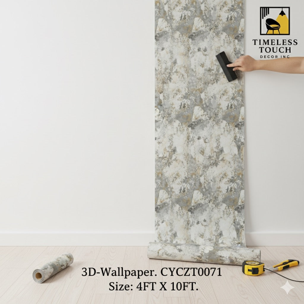 3D Luxury Black & White Marble Wallpaper with Gold Veins (4 FT x 10 FT Panel)