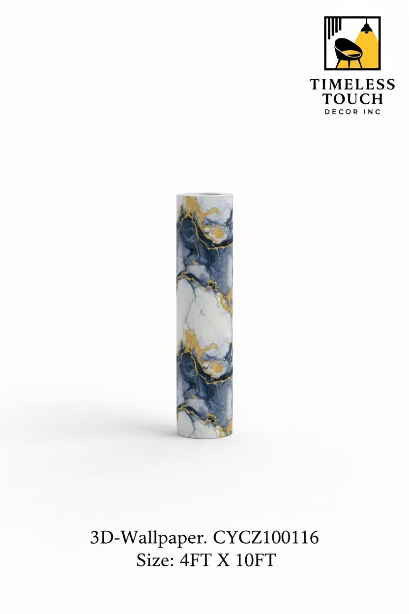 3D High-Contrast White Marble Wallpaper with Black & Gold Veins (4 FT x 10 FT Panel)