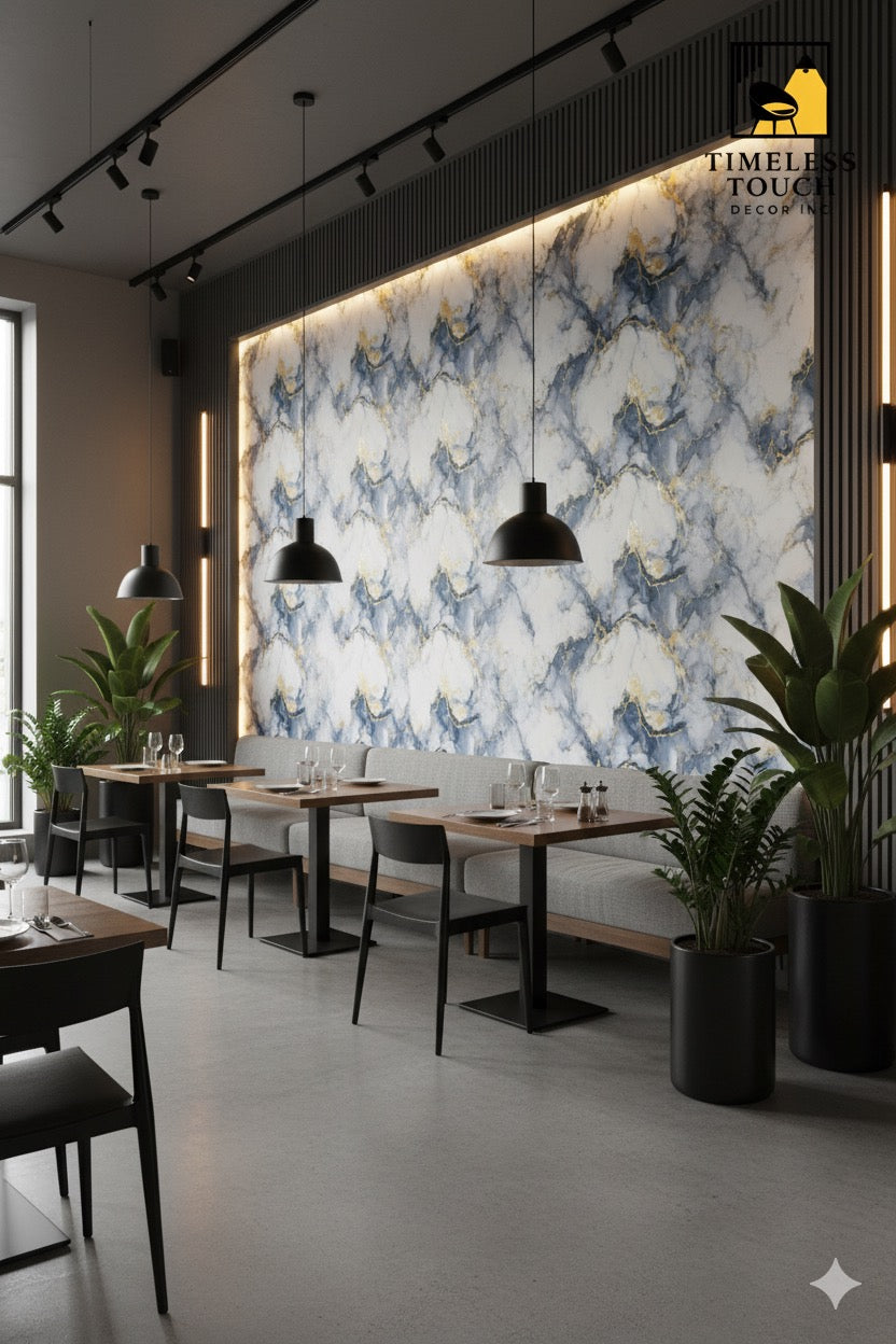 3D High-Contrast White Marble Wallpaper with Black & Gold Veins (4 FT x 10 FT Panel)