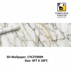 3D Luxury Navy Blue & Gold Veined Marble Wallpaper (4 FT x 10 FT Panel)