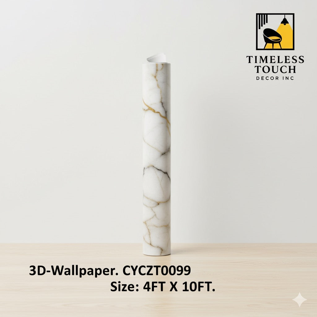 3D Luxury Navy Blue & Gold Veined Marble Wallpaper (4 FT x 10 FT Panel)