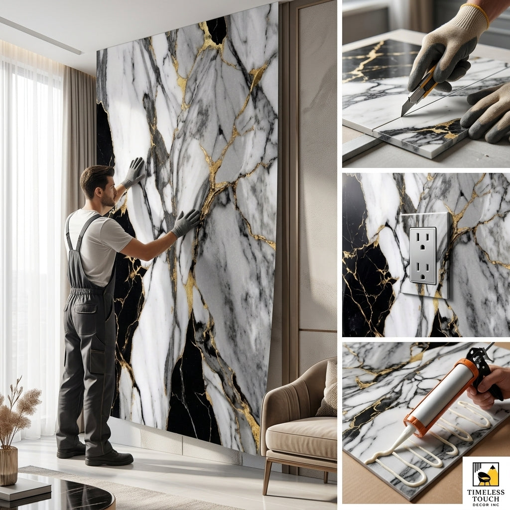 Black & Gold Calacatta UV Marble Sheet (9ft x 4ft)