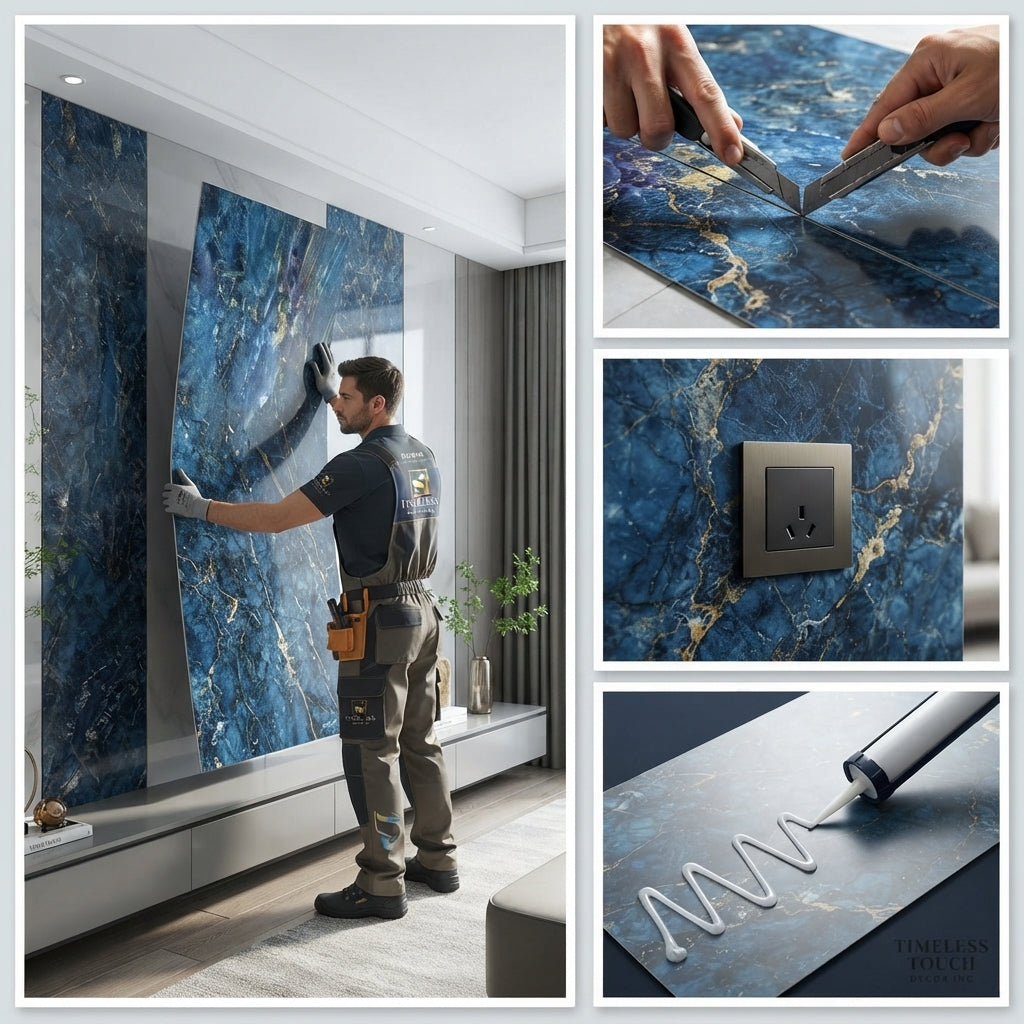 Royal Blue & Gold Webbed UV Marble Sheet (9ft x 4ft)