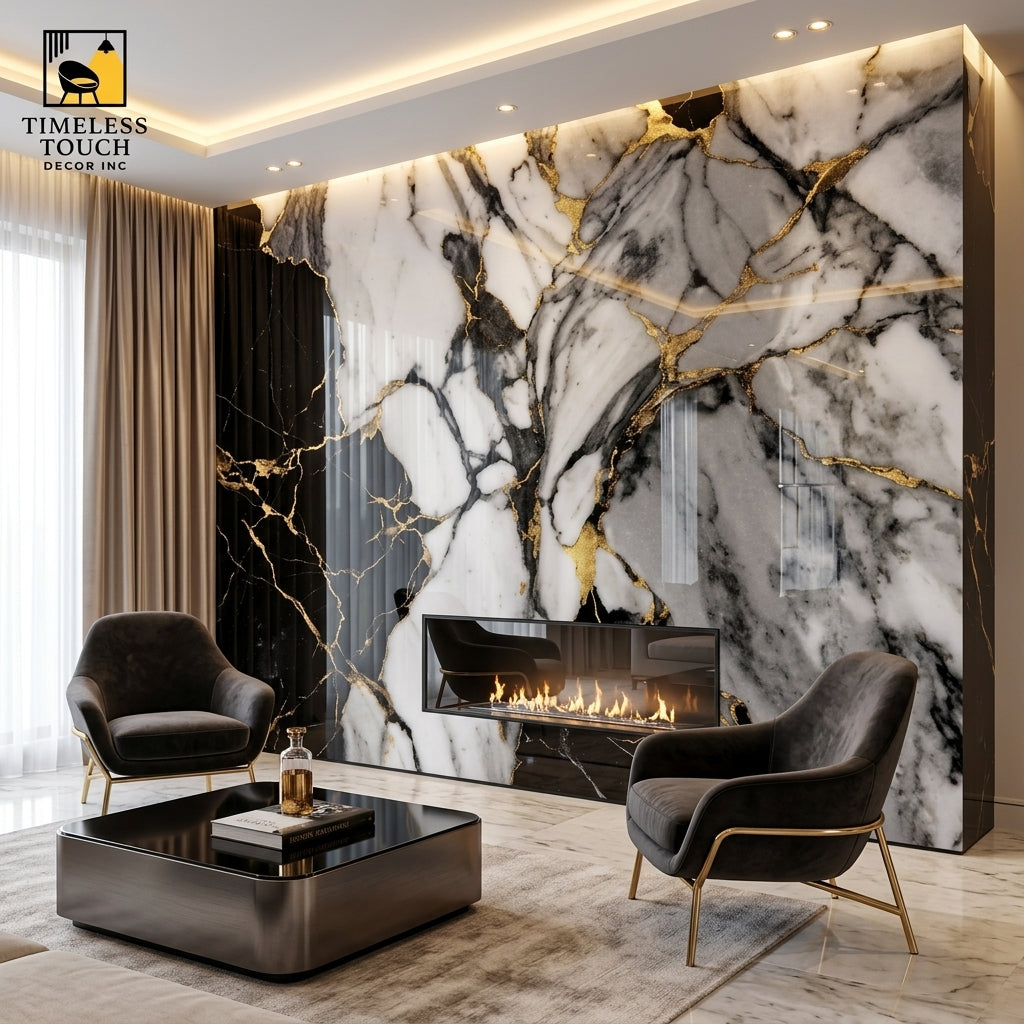 Black & Gold Calacatta UV Marble Sheet (9ft x 4ft)