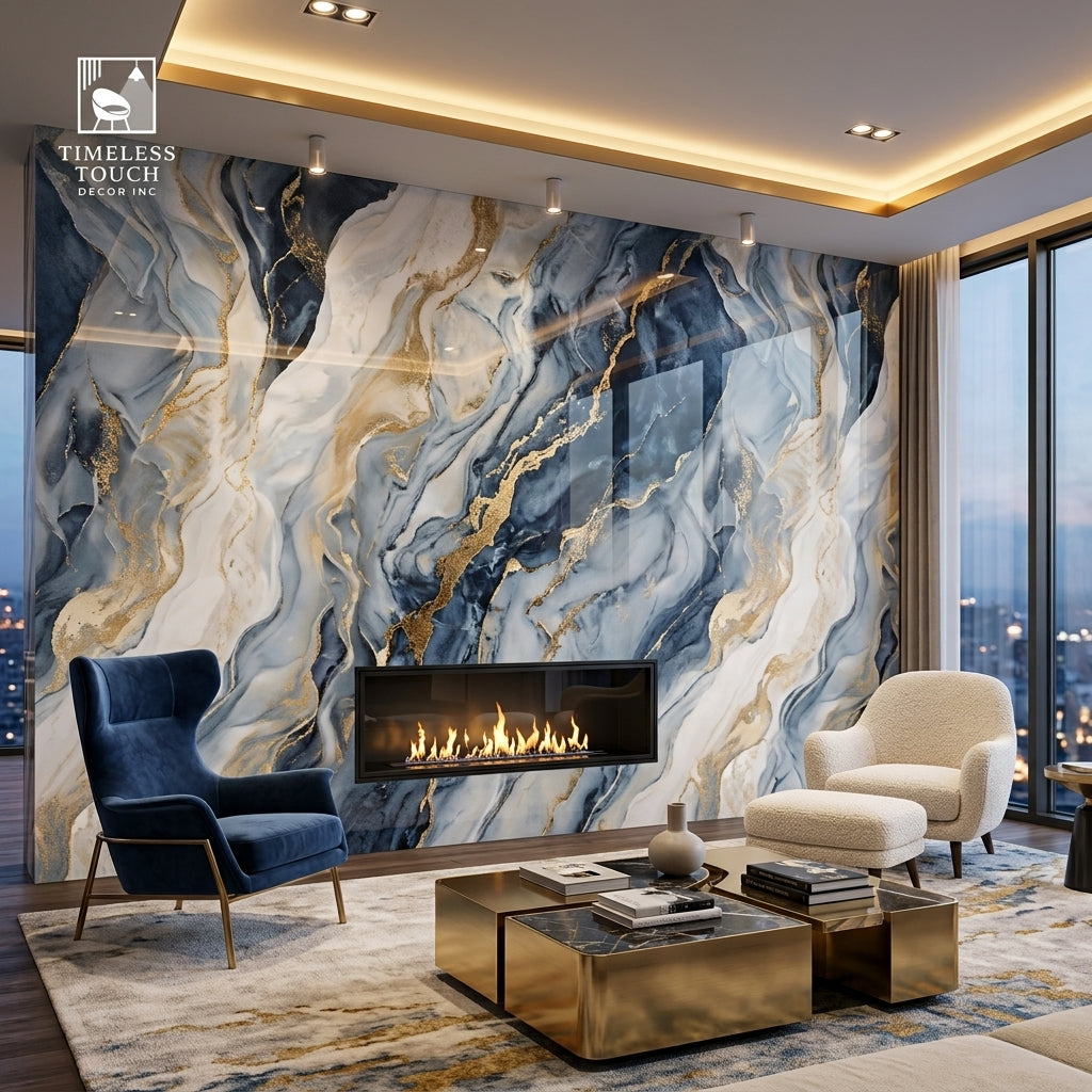 Charcoal & Gold Liquid UV Marble Sheet (9ft x 4ft)