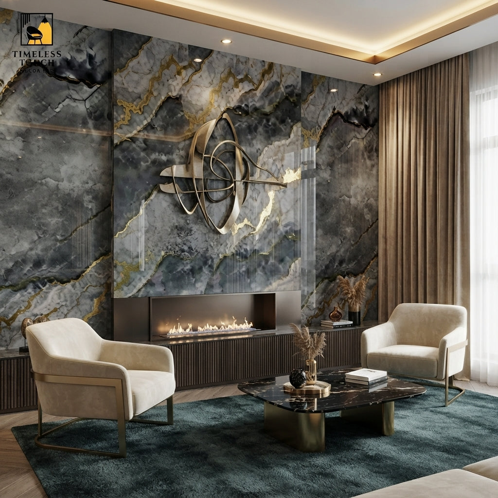 Luxury White & Gold UV Marble Sheet (9ft x 4ft)