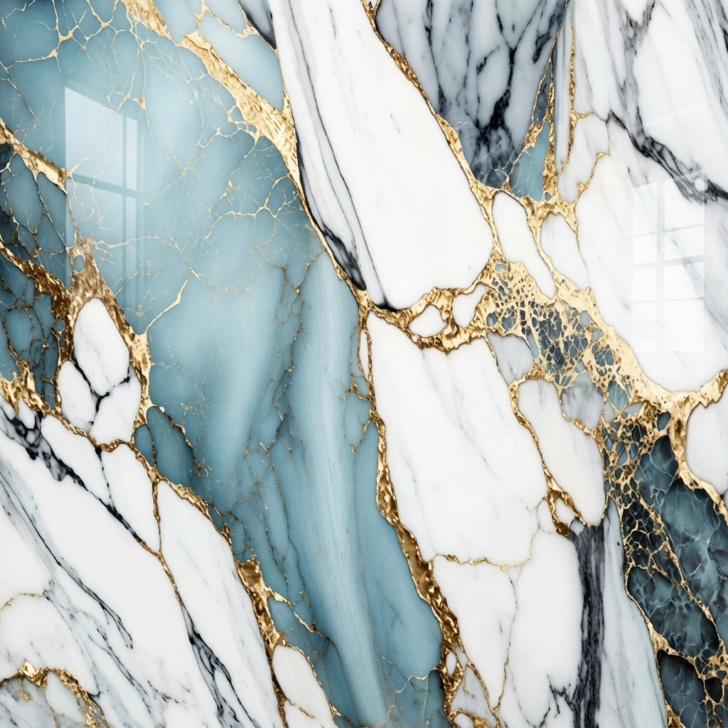 Timeless Touch UV Marble Sheet – 4' x 9' Turquoise Calacatta Gold