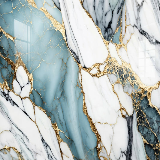 Timeless Touch UV Marble Sheet – 4' x 9' Turquoise Calacatta Gold