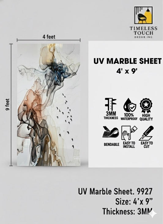 UV Marble Sheets, White Gold gray Veined