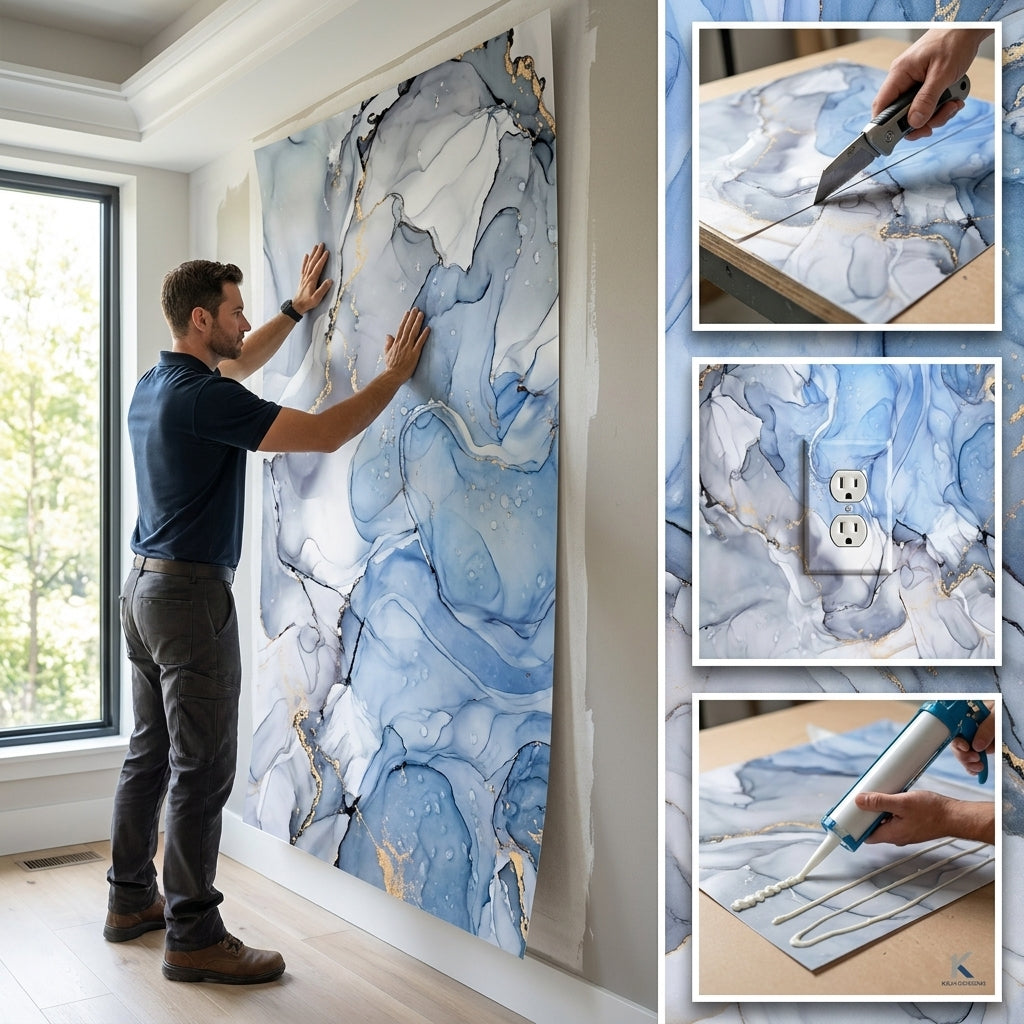 Timeless Touch UV Marble Sheet – 4' x 9' Blue Abstract