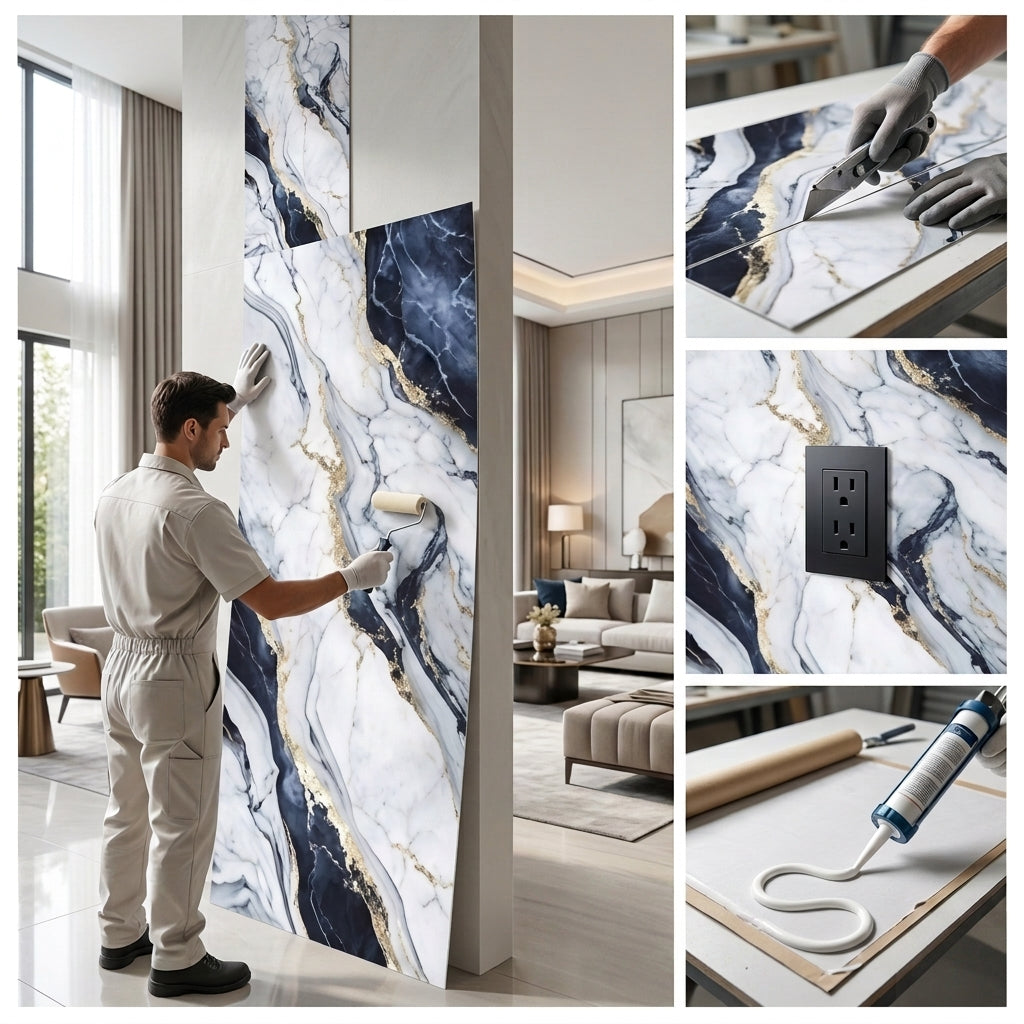Timeless Touch UV Marble Sheet – 4' x 9' Royal Black & Gold