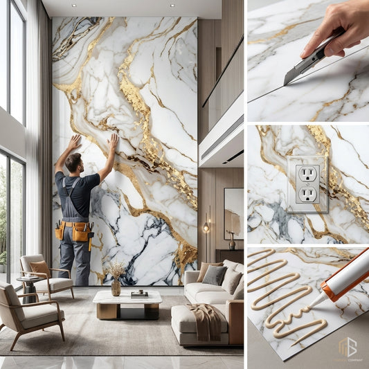 Timeless Touch UV Marble Sheet – 4' x 9' Calacatta Gold