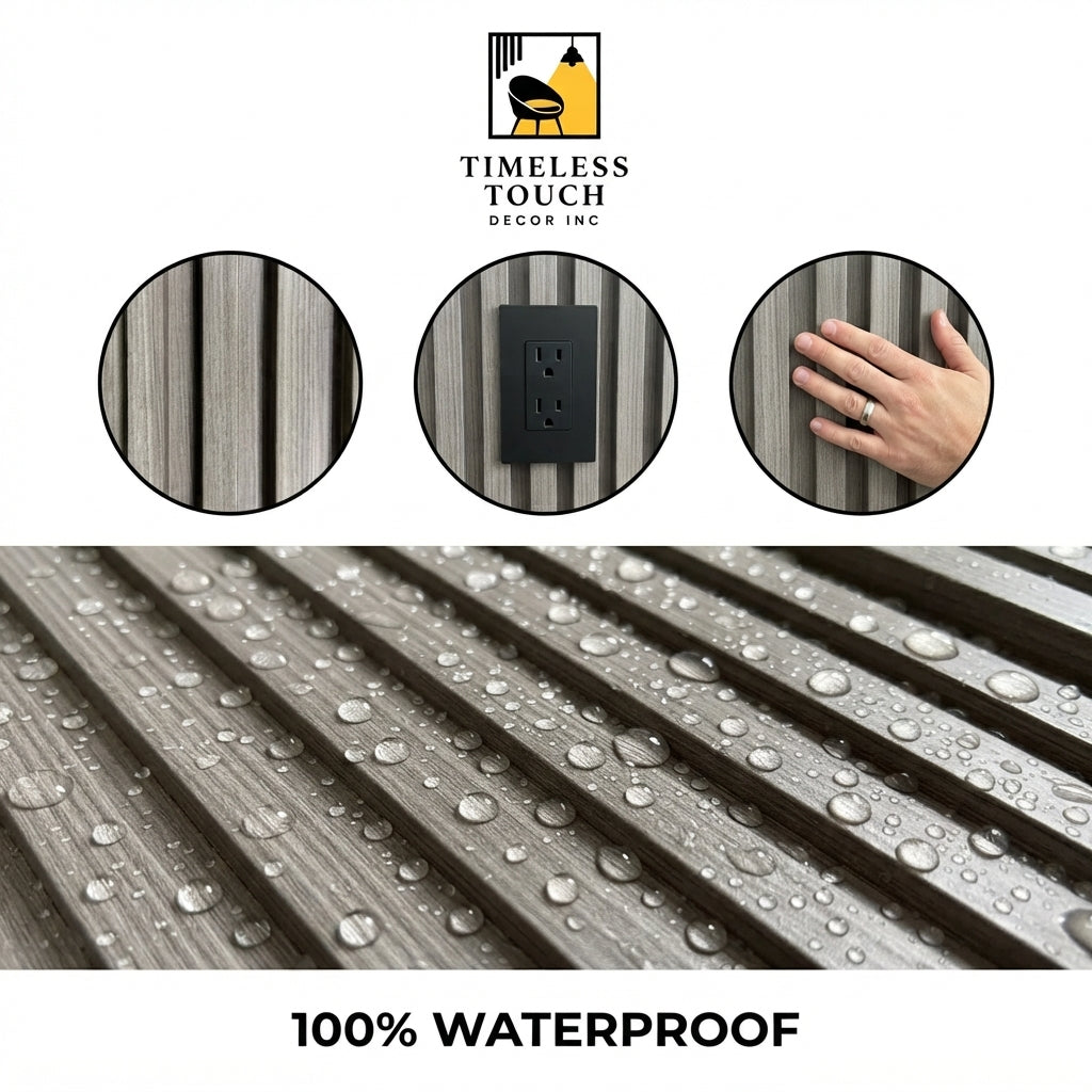 3D Fluted Wall Panel - Coastal Gray Faux Wood Grain (Vertical Slats)