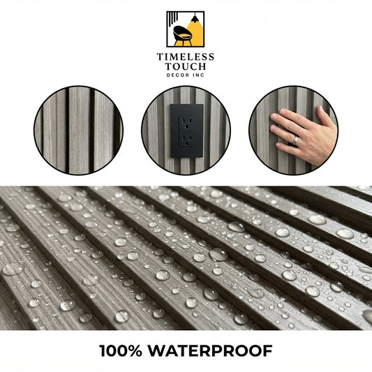 3D Fluted Wall Panel - Coastal Gray Faux Wood Grain (Vertical Slats)