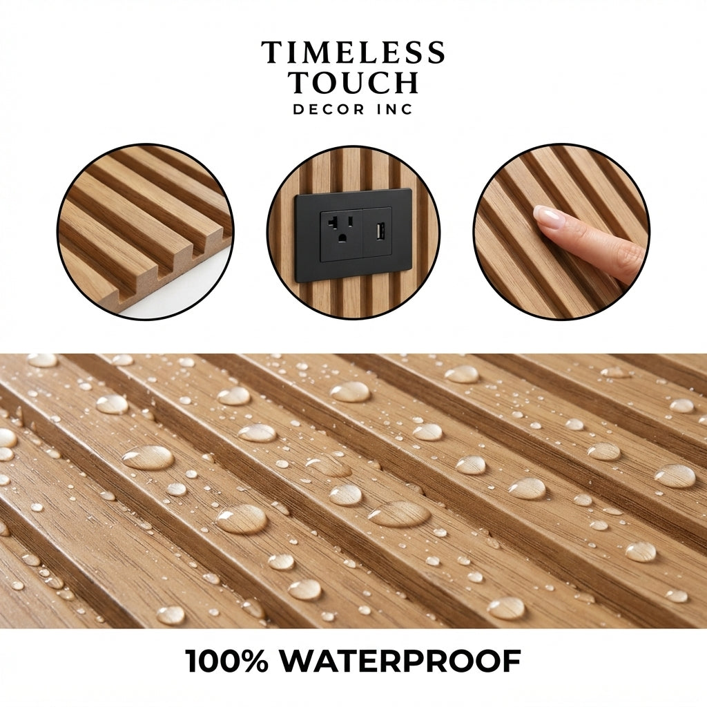 3D Fluted Wall Panel - Natural Teak Faux Wood Grain (Vertical Slats)
