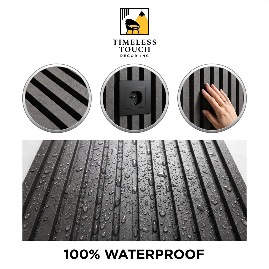 3D Fluted Wall Panel - Chevron Charcoal Faux Wood Slats