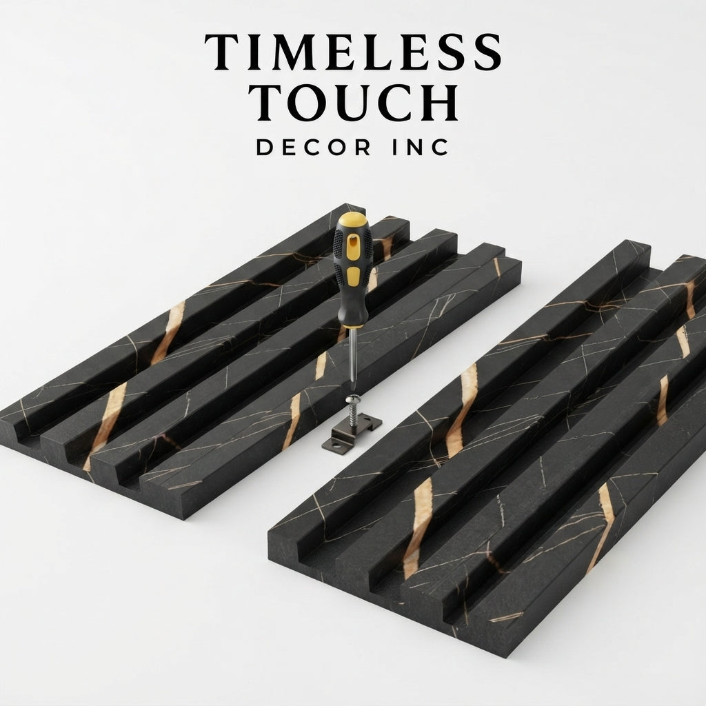 Luxury Black Fluted Panel with Abstract Gold Marble Veining