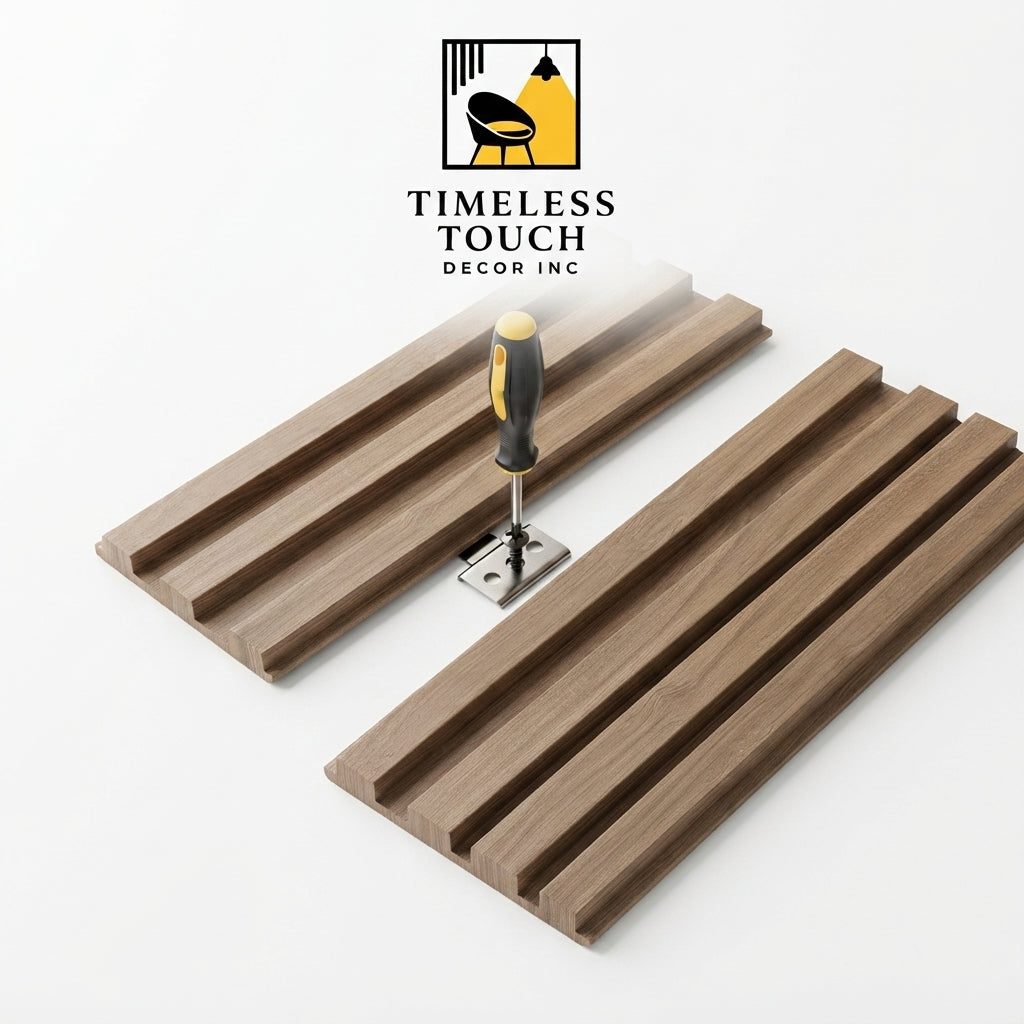 3D Fluted Wall Panel - Light Taupe Faux Wood Grain (Vertical Slats)