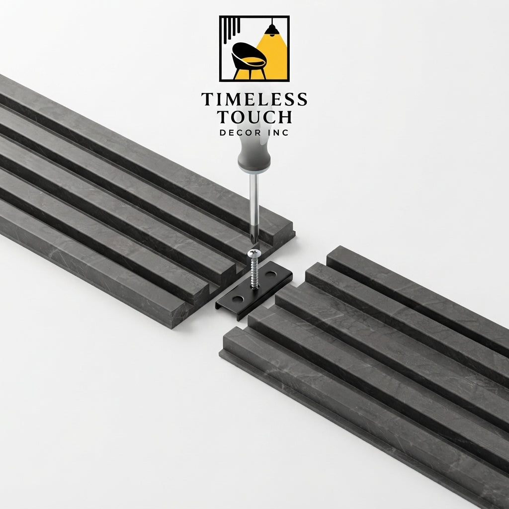 Modern Charcoal Fluted Wall Panel with Marble Veining (Vertical Slats)