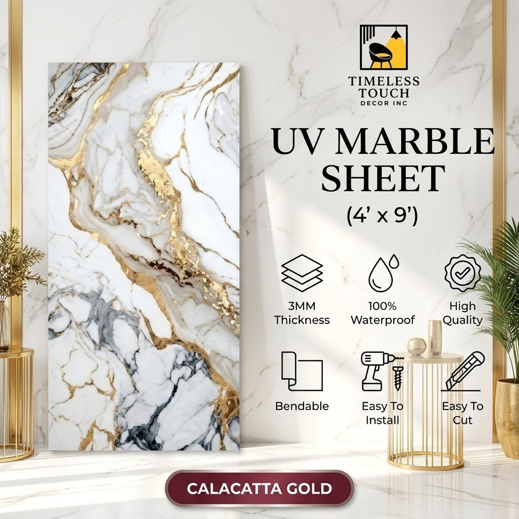 Timeless Touch UV Marble Sheet – 4' x 9' Calacatta Gold