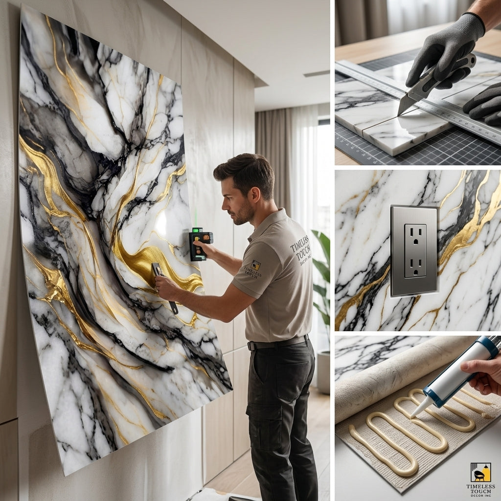 Gold Wave & Black Veined UV Marble Sheet (9ft x 4ft)