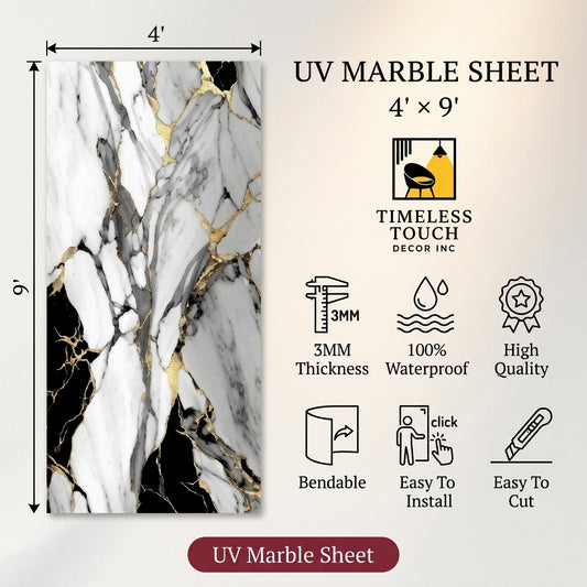 Black & Gold Calacatta UV Marble Sheet (9ft x 4ft)