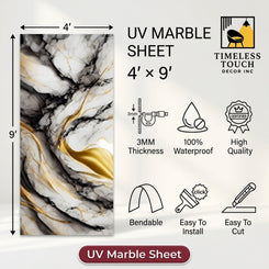 Gold Wave & Black Veined UV Marble Sheet (9ft x 4ft)