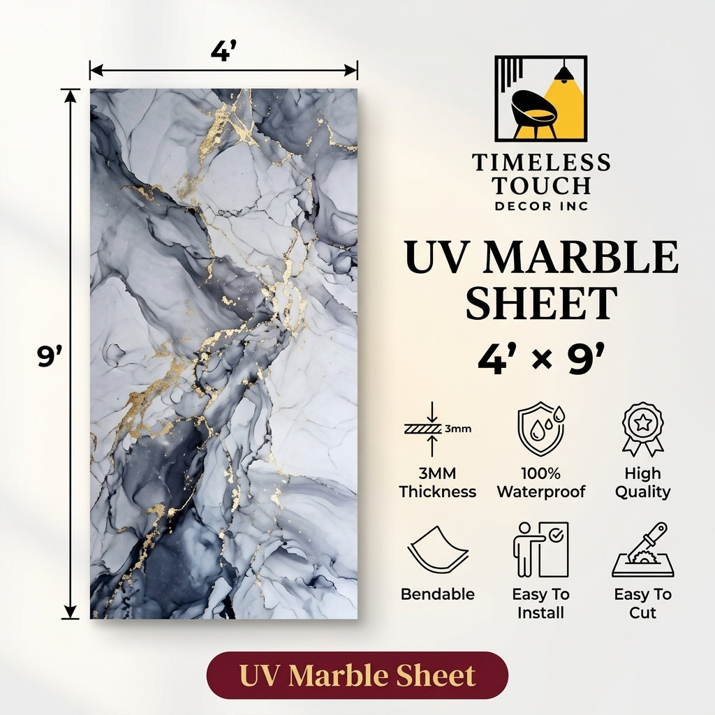 Charcoal & Gold Liquid UV Marble Sheet (9ft x 4ft)