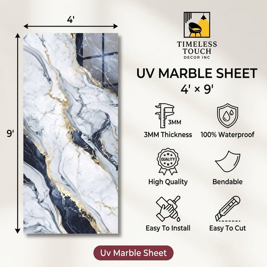 Timeless Touch UV Marble Sheet – 4' x 9' Royal Black & Gold