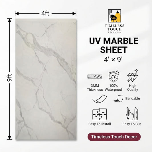 Carrara White UV Marble Sheet (9ft x 4ft)