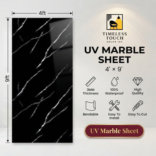 Nero Marquina Black & White UV Marble Sheet (9ft x 4ft)