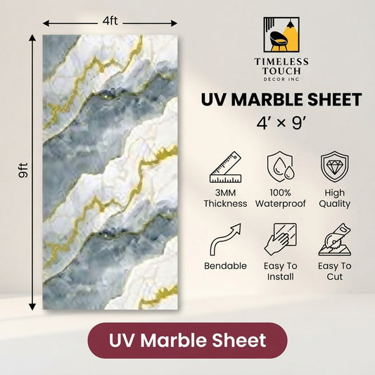 Luxury White & Gold UV Marble Sheet (9ft x 4ft)