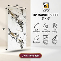 White Breccia Charcoal & Gold UV Marble Sheet (4ft x 9ft)