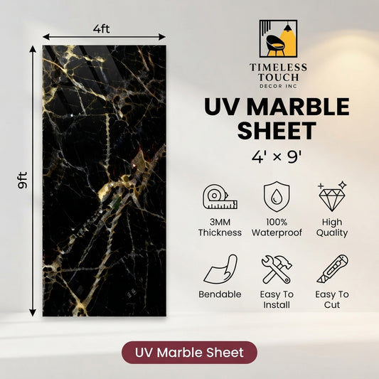 Black Portoro Gold Vein UV Marble Sheet (9ft x 4ft)