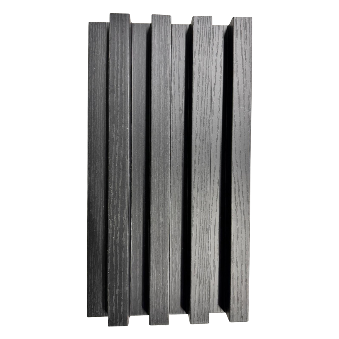 3D Fluted Wall Panel - Deep Charcoal Black Faux Wood Grain (Vertical Slats)