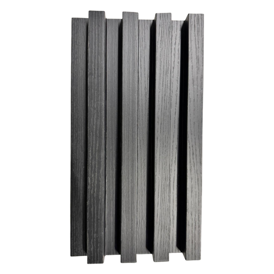 3D Fluted Wall Panel - Deep Charcoal Black Faux Wood Grain (Vertical Slats)
