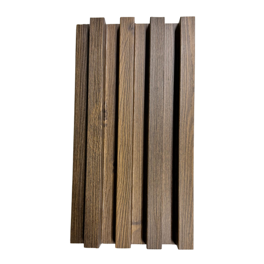 3D Fluted Wall Panel - Rustic Walnut Faux Wood Grain (Vertical Slats)