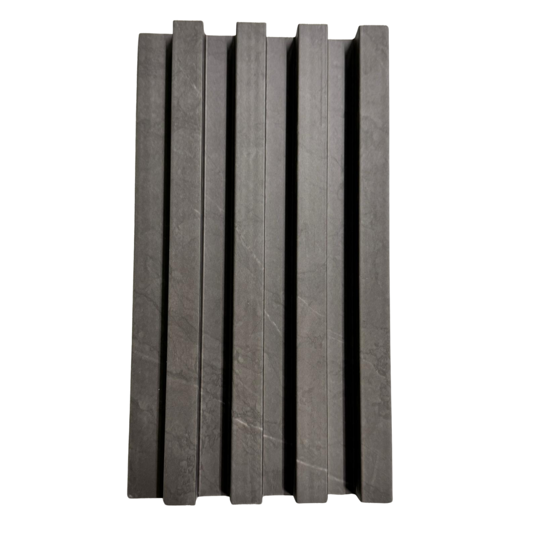 Modern Charcoal Fluted Wall Panel with Marble Veining (Vertical Slats)