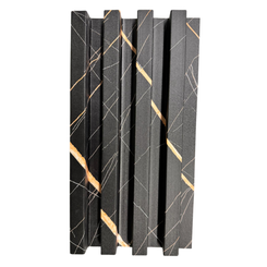 Luxury Black Fluted Panel with Abstract Gold Marble Veining
