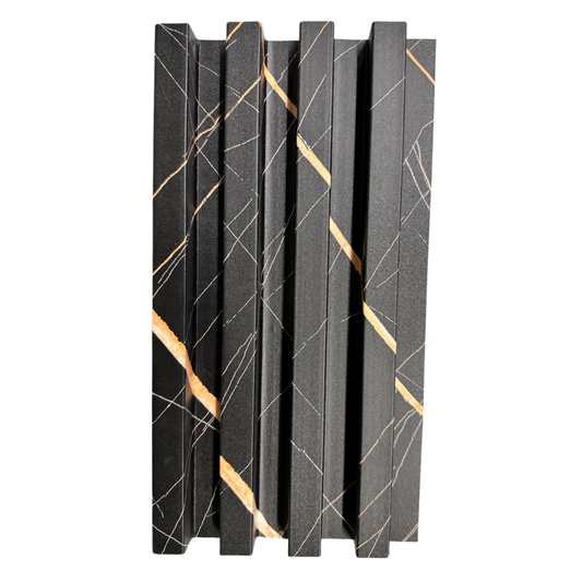 Luxury Black Fluted Panel with Abstract Gold Marble Veining