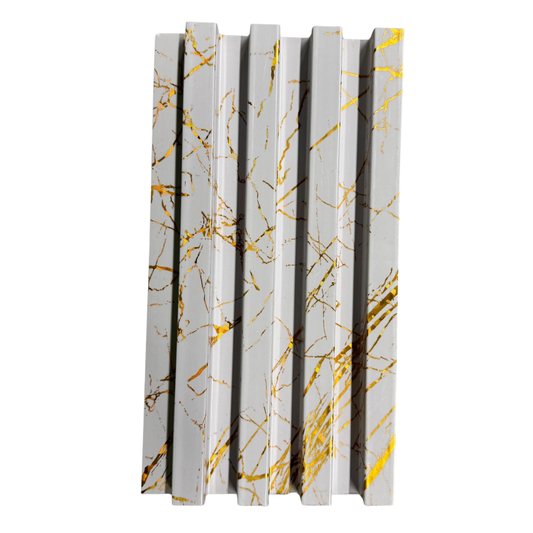 Luxury White Fluted Wall Panel with Metallic Gold Veining (Marble Effect)