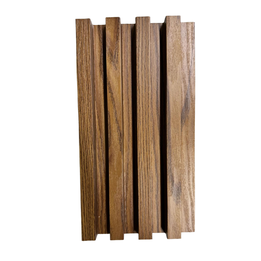 3D Fluted Wall Panel - Classic Brown Faux Oak Wood Grain (Vertical Slats)