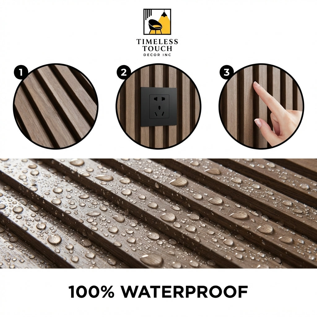 3D Fluted Wall Panel - Light Taupe Faux Wood Grain (Vertical Slats)