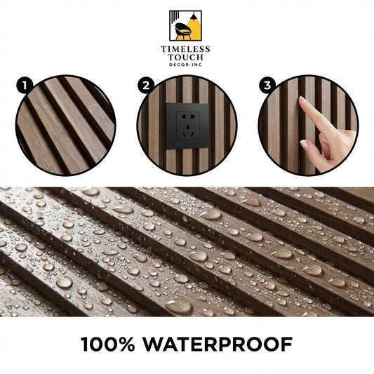 3D Fluted Wall Panel - Light Taupe Faux Wood Grain (Vertical Slats)