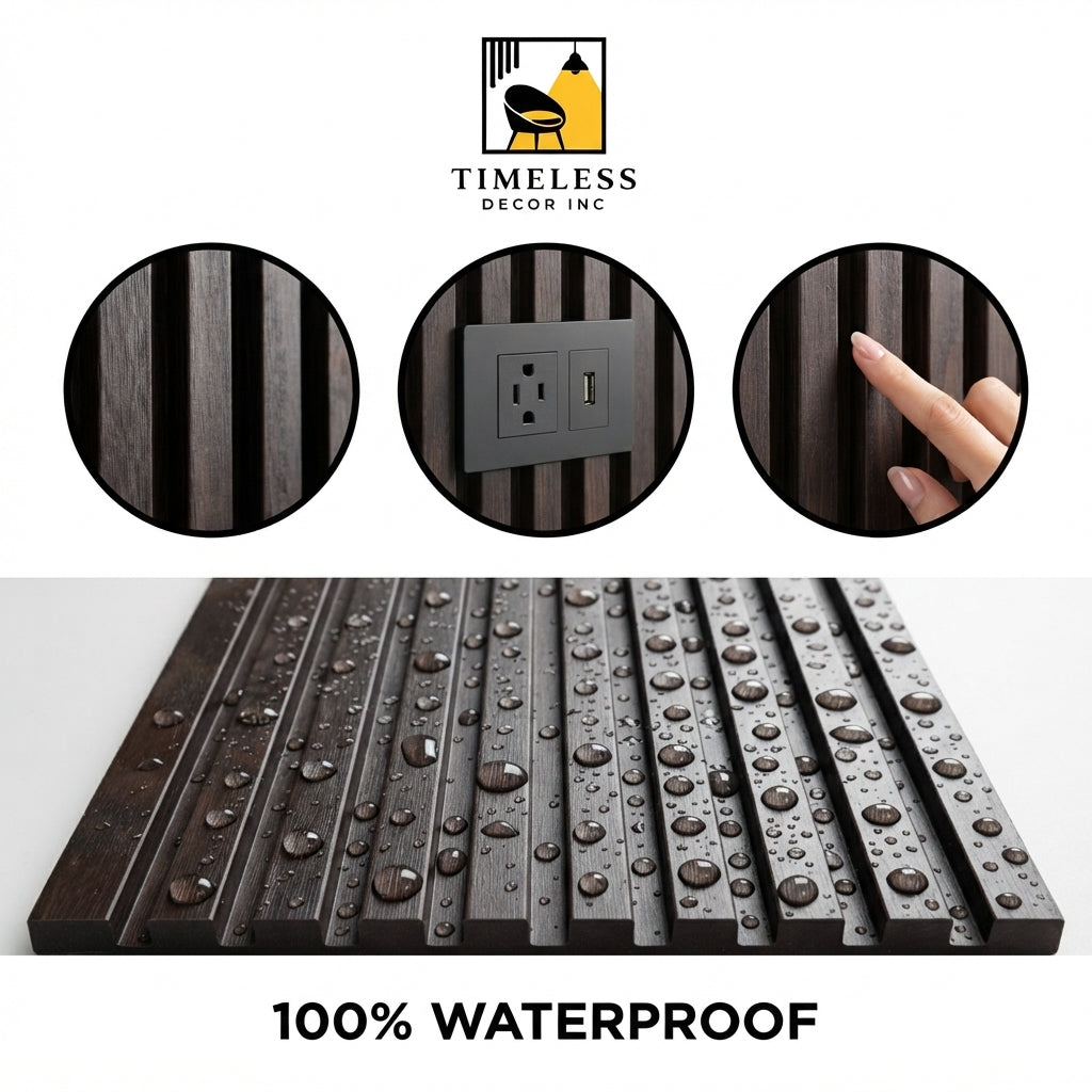 3D Fluted Wall Panel - Rich Espresso Faux Wood Grain (Vertical Slats)