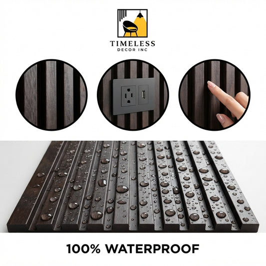 3D Fluted Wall Panel - Rich Espresso Faux Wood Grain (Vertical Slats)