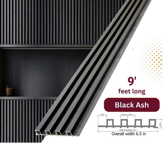 Black Ash WPC Fluted Wall Panel – 9 FT Decorative Waterproof Interior Wall Cladding